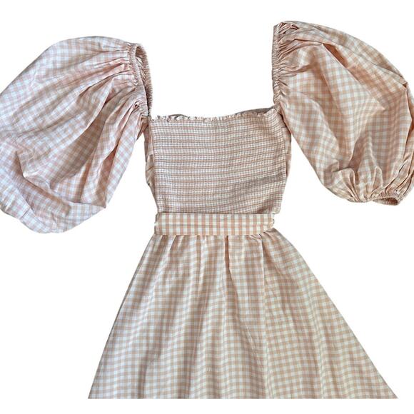 SUNDRESS Balloon Sleeve Gingham Maxi Dress Peach Size XS/S - Picture 7 of 11